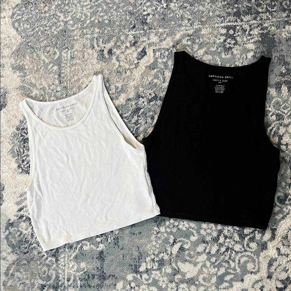 American Eagle Outfitters Cropped Ribbed Tank Tops — Black & White